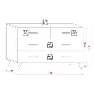 Katelin 4 Drawer 125Cm W Solid Wood Chest Of Drawers White Matte/White Gloss