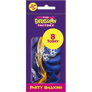 Expression Factory Latex 8th Birthday Balloons (Pack of 8) Yellow/Blue/White (One Size)