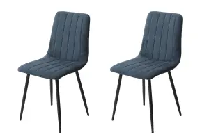 PAIR of Blue cord fabric Aspen straight stitch dining chairs, black tapered legs