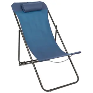 Harbour Housewares Folding Metal Deck Chair - Matt Black/Navy