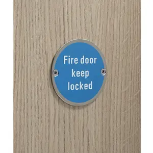 AFIT Fire Door Keep Locked Circular Disc Fire Door Sign - 76mm x 1.5mm - Screw Fixed