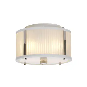 Elstead Corona Cylindrical 2 Light Pendant, White Polished Nickel, Frosted Glass