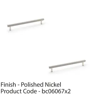 2 PACK - Reeded T Bar Pull Handle - Polished Nickel 224mm Centre SOLID BRASS Drawer Lined