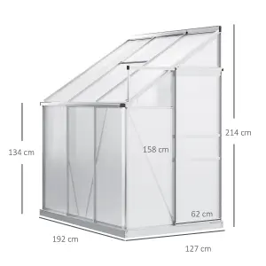 Outsunny 6 x 4ft Lean to Polycarbonate Greenhouse for Outdoor w/ Sliding Door