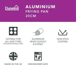 Dunelm Essentials Non-Stick Aluminium Frying Pan, 20Cm, Black