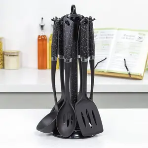 6-Piece Kitchen Utensils Set / Non-Scratch & Heat Resistant / BPA Free Plastic / Modern & Vibrant Stylish Black Marble Colour / Space Saving Kitchen Storage Black