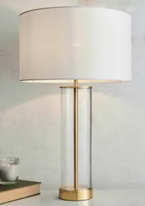 Anson Lighting Seeley Table light finished in Satin brass plate, clear glass and vintage white fabric