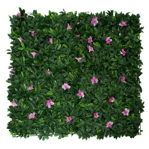 GreenBrokers Artificial Green Plant Wall Hedge with Green Leaf Foliage & Purple Flowers-UV Stable (Pack of 4) (1m x 1m)