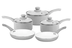 URBNLIVING 24cm Diameter Grey Ribbed Aluminium Induction Hob Cookware Set Saucepans Pots Lids Frying Pans Set of 8