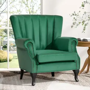 Green Accent Chair Modern Tufted Wingback Armchair