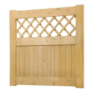 Rhombus Garden Wood Fence Gate with Door Latch 90cm W x 90cm H