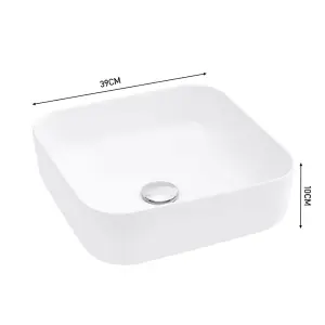 Square Rounded Corners White Ceramic Countertop Basin Bathroom Sink W 390 mm