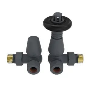 Rinse Bathrooms 15mm Traditional TRV Thermostatic Corner Radiator Valve with Lockshield Valve Anthracite