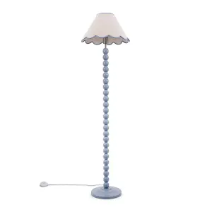 ValueLights Bobbles Powder Blue Bobbin Floor Lamp with Blue Trim Scallop Shade - LED Bulb Included