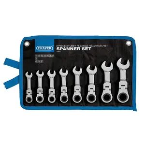 Draper  Draper HI-TORQ Metric Stubby Flexible Head Ratchet Combination Spanner Set (8 Piece) 27982