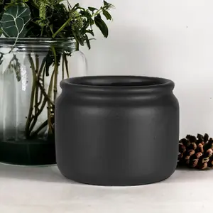 Moda Ceramic Black Jar Plant Pot. H13 cm