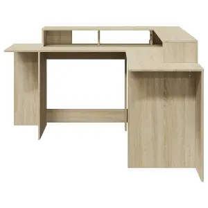 Berkfield Desk with LED Lights Sonoma Oak 152x152x91 cm Engineered Wood