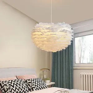 Modern White Chic Fluffy Feather Chandelier Pendant Light Shade Dia 50cm