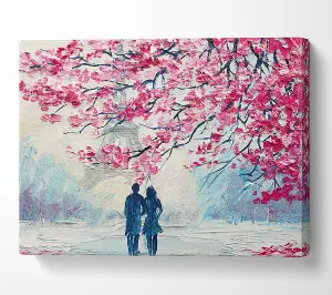 Walk Through Paris Blossom Canvas Print Wall Art - Medium 20 x 32 Inches