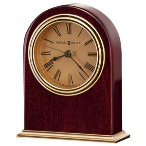 Traditional Roman Numeral Wood Quartz Movement / Crystal Alarm Tabletop Clock in Rosewood Hall/Polished Brass