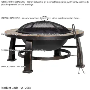 30 Inch Traditional Fire Pit Wood Burner with Safety Mesh Screen for Outdoor Use