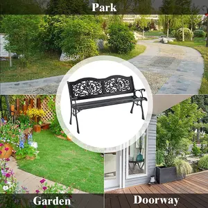 Black Rustproof Wood Wrought Iron Garden Bench with Backrest