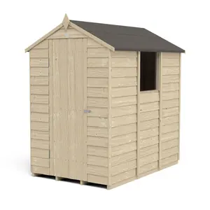 Forest Garden Overlap 6x4 ft Apex Wooden Pressure treated Shed with floor & 1 window