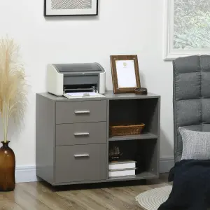 HOMCOM Freestanding Storage Cabinet w/ 3 Drawers 2 Shelves 4 Wheels Office Grey