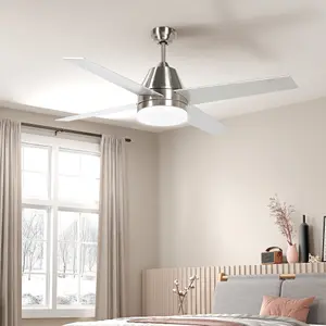 HOMCOM Mounting Reversible Ceiling Fan with Light, Remote, Silver & Black