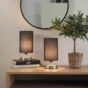 Romica Touch Table Lamps with Fabric Shades Brushed Chrome / Navy / No