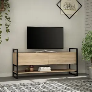 Decortie Metola Modern TV Unit Multimedia Centre Oak with Storage TV Cabinet 130cm