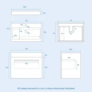 Nes Home 500mm Flat Pack Wall Hung 1 Drawer Vanity Unit & Complete Toilet White