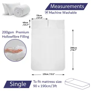 Duvet & Pillows Set Single Hypoallergenic Pillows & All Year Duvet 10.5 Tog 135cm x 200cm