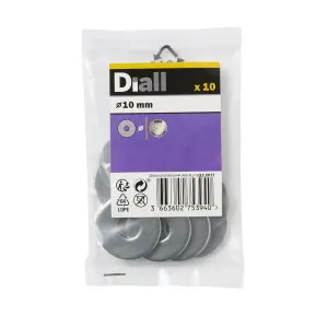 Diall M10 Stainless steel Large Flat Washer, (Dia)10mm, Pack of 10