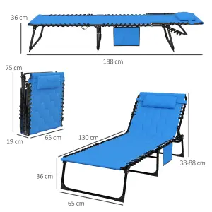 Outsunny Foldable Sun Lounger w/ Reclining Back, Sun Lounger w/ Padded Seat Blue