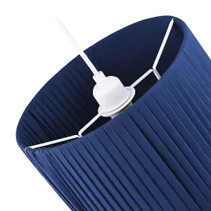 Contemporary Designer Double Pleated Navy Blue Cotton Fabric 12 Drum Lamp Shade