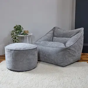 icon Natalia Chenille Armchair Bean Bag and Pouffe Set Grey Giant Bean Bag Chair