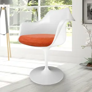 White Tulip Armchair wth Velveteen Orange Cushion