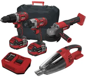 Lumberjack Cordless 20V Combi Drill Impact Driver Drill Vacuum & Angle Grinder with 4A Batteries & Fast Charger