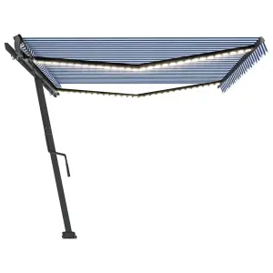 Berkfield Manual Retractable Awning with LED 500x300 cm Blue and White