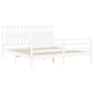 Berkfield Bed Frame with Headboard White Super King Size Solid Wood