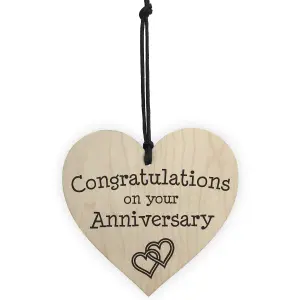 Red Ocean Congratulations On Your Anniversary Wooden Hanging Heart Plaque