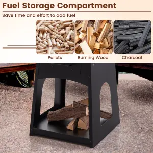 Costway 2 In 1 Fire Pit with BBQ Grill 60cm Metal Firewood Stove w/ Fire Poker