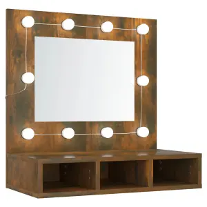 Berkfield Mirror Cabinet with LED Smoked Oak 60x31.5x62 cm