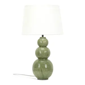 ValueLights Avery Green Ceramic Stacked Balls Table Lamp with a White Tapered Fabric Shade - Bulbs Included