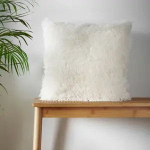 Cuddly Deep Pile Faux Fur Cushion Cover Cream