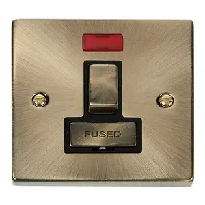 Antique Brass 13A Fused Ingot Connection Unit Switched With Neon - Black Trim - SE Home