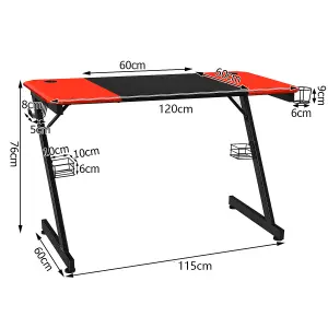 Costway 120cm Z-Shaped Computer Gaming Desk with Carbon Fiber Surface