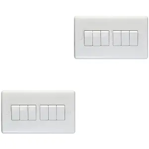 2 PACK 6 Gang Multi 10A Light Switch 2 Way - WHITE PLASTIC Wall Plate Rocker