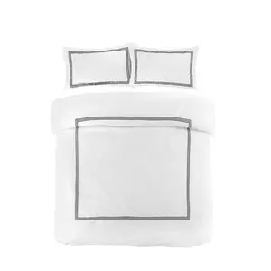 Harmonia Polyester Solid Colour Duvet Cover Set with Pillowcases White/Grey / Double Duvet Cover + 2 Standard Pillowcases